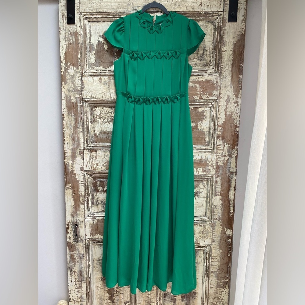 Ted Baker London Emerald Green Pleated Maxi Dress, Ted Baker 2 /US 4-6